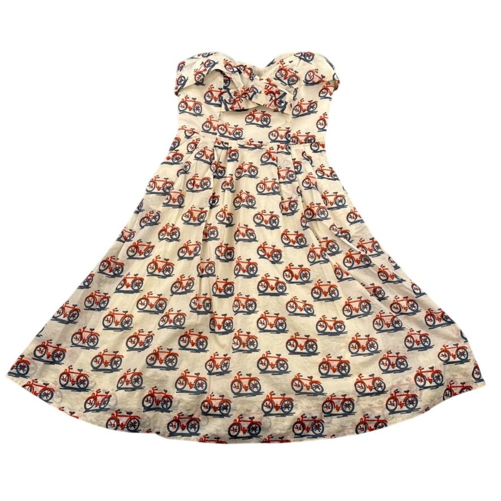 Anthropologie Dress Size 4 Womens Postmark Bike Lane Print Strapless Retro